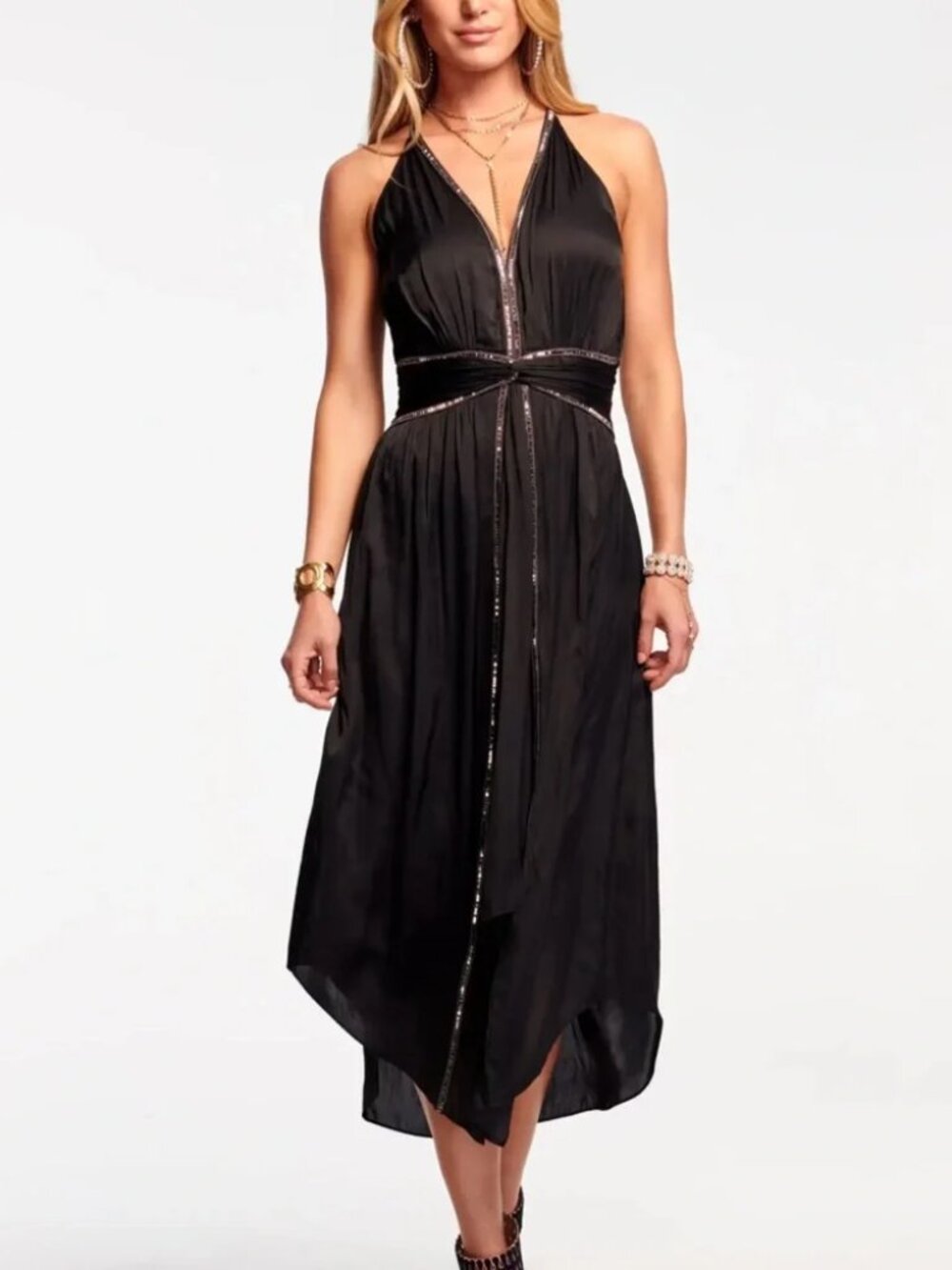 Ramy Brook Melanie Embellished Midi Dress In Black